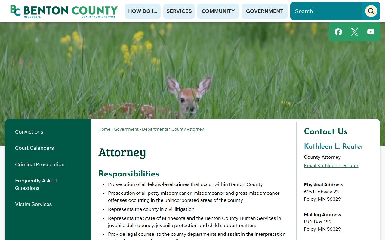 Benton County Attorney contact page for charges after jail arrest