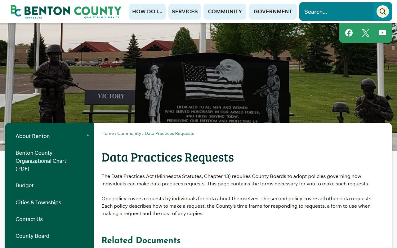 Benton County data practices request page for booking photos