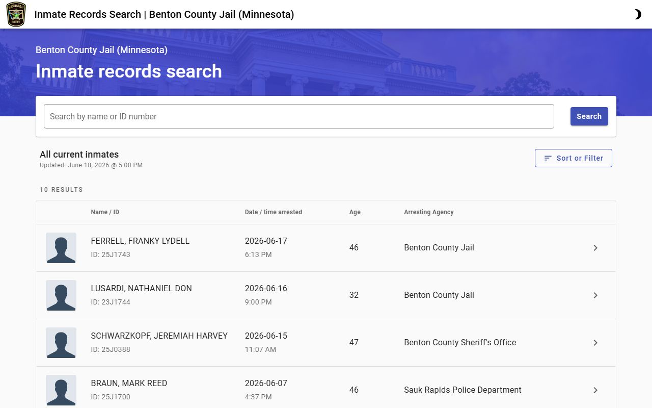 Benton County Jail inmate lookup roster search