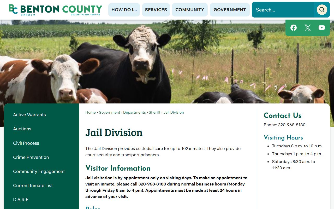 Benton County Jail visitation and inmate services page